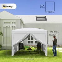 Outsunny 9.7' x 9.7' Outdoor Pop Up Party Tent Wedding Gazebo Canopy with Carrying Bag (White)(m-3)
