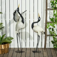 Outsunny Set of 2 Garden Sculptures Heron Statues Lawn Patio Backyard Ornaments, 35.4"-40.6", White and Black(m-8)