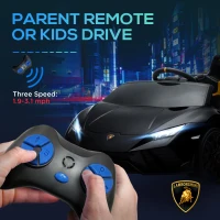 Qaba 12V Lamborghini Huracan Licensed Kids Electric Car with Parent Remote Control, Spring Suspension, Transport Wheel, Black(m-6)