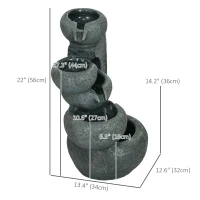 Outsunny 5-Tiered Cascading Bowls Outdoor Water Fountain with LED Lights, Adjustable Flow, 22-inch Resin Waterfall Fountain(m-3)