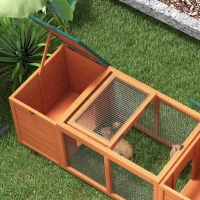 PawHut Outdoor Rabbit Cage Wooden Rabbit Hutch with Double Main House, Openable Tops, Asphalt Roofs for 1-2 Rabbits, Orange(m-9)
