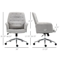 Vinsetto Velvet Home Office Chair, Tufted Height Adjustable Computer Desk Chair with Swivel Wheels and Padded Armrests, Light Gray(m-3)