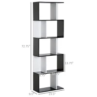 HOMCOM Modern Bookcase 5-Tier Display Shelf Storage Shelf Room Divider Living Room Home Office Furniture, Black(m-3)