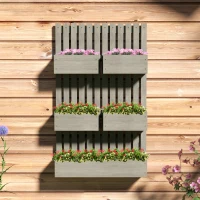 Outsunny 5 Box Raised Garden Bed w/ Trellis for Climbing Plants, Wall-Mounted Wood Planters w/ Drainage Holes, Gray(m-8)