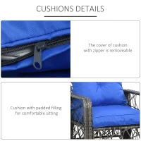 Outsunny 3 Pieces Wicker Patio Furniture Set, Rattan Bistro Set with Storage Coffee Table and Thickened Cushions, Outdoor Conversation Set for Garden, Porch, Balcony, Blue(m-6)