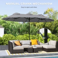 Outsunny Double Sided Patio Umbrella, 9.7' Large Outdoor Market Umbrella with Push Button Tilt and Crank, 3 Air Vents and 12 Ribs, for Garden, Deck, Pool, Gray(m-6)