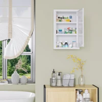kleankin Lockable Medicine Cabinet, 3 Tier Steel Medical Wall Box with 2 Keys and Shelves for Bathroom, White(m-8)