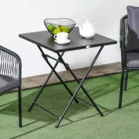 Outsunny Folding Coffee Table, Folding Patio Table, Square Small Side Table with Metal Plate Top, 23.6" x 23.6", Black(m-1)