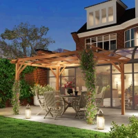 Outsunny 10' x 13' Wood Pergola, Outdoor Gazebo Grape Trellis with Stable Structure for Climbing Plant Support, Dark Brown(m-10)