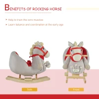 Qaba Kids Ride On Rocking Horse with Cradlesong Handle Grip Hand Puppet Traditional Toy Gift for Children 18-36 Months Rocking Toy for Toddler Grey(m-5)