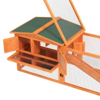 PawHut Wooden Rabbit Hutch Guinea Pig House with Removable Tray, Openable Roof, Trough, Run for Tortoises and Ferrets, Orange(m-9)