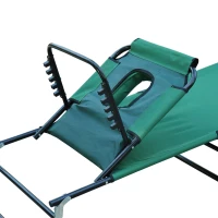 Outsunny Folding Outdoor Lounge Chair, Portable Reclining Beach Lounger with Face Hole, Detachable Pillow, 3-Position Adjustable Backrest, For Patio, Garden, Poolside, Green(m-11)