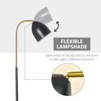 HOMCOM Arc Floor Lamp, Standing Reading Light, with Adjustable Lampshade, and Round Base for Living Room, Office, or Bedroom, Black/ Gold(m-4)