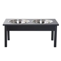 PawHut 23" Wooden Heavy Duty Dog Food Bowls Pet Elevated Feeding Station -Black(m-8)
