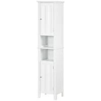 kleankin Bathroom Cabinet, Freestanding Linen Cabinet with Open Shelves, 13.8" x 11.8" x 62.4", White(m-11)
