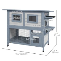 PawHut 2 Tier Outdoor Cat House with Escape Door, Jump platform, for 1-2 Cats, Light Grey(m-3)