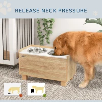PawHut Elevated Dog Bowls with Slow Feeder Dog Bowl, Stainless Steel Food Water Bowl, Storage for Large Sized Dog, Oak(m-5)