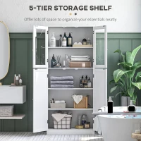 HOMCOM Tall Bathroom Storage Cabinet, Modern Bathroom Cabinet with Glass and Barn Doors, 5-Tier Floor Cabinet, White(m-4)