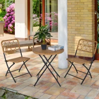Outsunny 3PC Rattan Wicker Bistro Set w/ Folding Design, Hand Woven Rattan Table and Chairs for Outdoor, Natural(m-10)