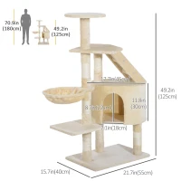 PawHut 49” Deluxe Cat Tree Furniture Scratching Pet Tower Kitten Play Post (Creamy White)(m-3)
