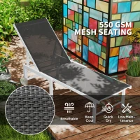 Outsunny Outdoor Lounge Chair, 5-Level Reclining Outdoor Chaise Lounge Tanning Chair with Mesh Seat, Grey(m-5)