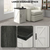 HOMCOM Farmhouse End Table with Storage, Side Table with Charging Station and USB Ports for Living Room, Distressed White(m-5)