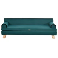 PawHut Large Dog Couch for a Fancy Dog Bed, Elevated Dog Sofa Bed with Washable Cover, Wooden Legs, Teal(m-8)