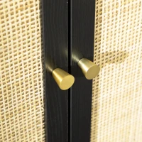 HOMCOM Kitchen Sideboard Cabinet, Boho Storage Cabinet with Shelves, Wood Legs, Decorative Rattan Doors, Black(m-9)