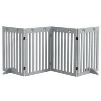 PawHut 80" Extra Wide Freestanding Pet Gate with Support Feet, Light Grey(m-11)