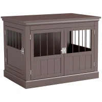 PawHut 31" Dog Crate Furniture End Table with Three Doors for Small Dogs, Coffee(m-11)