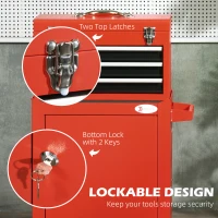 DURHAND 2 In 1 Detachable Tool Box and Tool Cabinet, 3-Drawer Rolling Tool Chest Cabinet on Wheels with Lock and 2 Keys, Red(m-7)