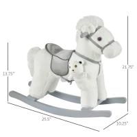 Qaba Kids Plush Ride-On Rocking Horse with Bear Toy, Children Chair with Soft Plush Toy & Fun Realistic Sounds, White(m-3)