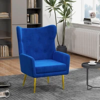 HOMCOM Fabric Wingback Armchair, Modern Accent Chair with Gold Metal Legs for Living Room, Bedroom, Home Office, Blue(m-8)
