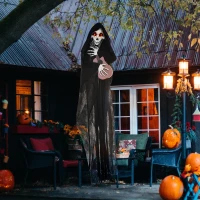 HOMCOM Guitar-Playing Grim Reaper Outdoor Halloween Decoration Animatronic(m-2)