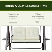 Outsunny 2-Person Patio Swing Bench with Adjustable Shade Canopy, Soft Cushions, Throw Pillows and Tray, Beige.(m-7)