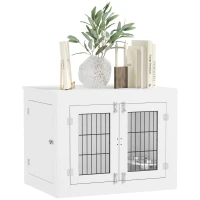 PawHut Dog Crate Furniture with 360° Rotatable Removable Dog Bowls, Dog Kennel Furniture for Medium Dogs, White(m-11)