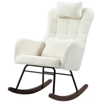 HOMCOM Nursery Rocking Chair with Headrest, Lumber Pillow, Nursing Chair with High Back for Living Room, Bedroom, Cream White(m-1)