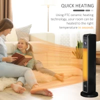 HOMCOM 2-In-1 Portable Electric Tower Heater, Oscillating Space Heater for Indoor Use with Remote Control, 8H Timer, Three Heating Modes(High, Low, Fan), 750W / 1500W, Black(m-5)