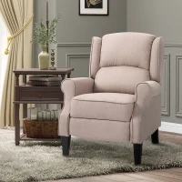 HOMCOM Vibration Massage Recliner Chair for Living Room with Heat,  Wingback Single Sofa, Modern Linen Fabric Push Back Reclining Chair with Footrest, Side Pocket, Dark Beige(m-9)