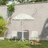 Qaba Kids Picnic Table and Chair Set, Outdoor Activity Table with Foldable Chairs, Removable Umbrella for Backyard, White(m-10)