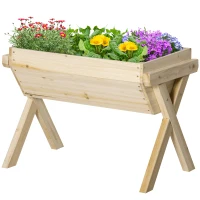 Outsunny Elevated Planter Box with Legs, Wooden Raised Garden Bed with Bed Liner and Drainage Holes, for Backyard, Patio to Grow Vegetables, Herbs, and Flowers(m-11)