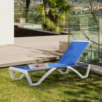 Outsunny Outdoor Chaise Lounge Chair, Patio Aluminum Tanning Chair with 5-Level Adjustable Back, Portable Wheels, Breathable Mesh Fabric, for Pool, Deck,  Garden, Blue(m-8)