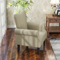 HOMCOM Fabric Armchair, Modern Accent Chair with Wood Legs for Living Room, Bedroom, Home Office, Beige(m-6)