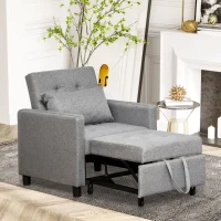 HOMCOM Convertible Sofa Lounger Chair Bed Multi-Functional Sleeper Recliner with Tufted Upholstered Fabric, Adjustable Angle Backrest, and Pillow, Grey(m-2)