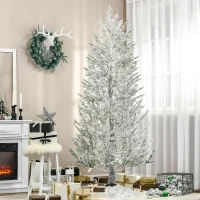 HOMCOM 7 Foot Snow Flocked Artificial Christmas Tree with 240 Fir Realistic Branches, Auto Open, Green(m-10)