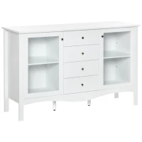 HOMCOM Sideboard Buffet, Kitchen Cabinet, Coffee Bar Cabinet with Glass Doors, Drawers and Adjustable Shelves, White(m-1)