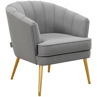 HOMCOM Fabric Armchair, Modern Accent Chair with Gold Metal Legs for Living Room, Bedroom, Home Office, Grey(m-11)