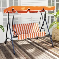 Outsunny 3-Seater Outdoor Porch Swing with Adjustable Canopy, Patio Swing Chair for Garden, Poolside, Backyard, Orange(m-10)