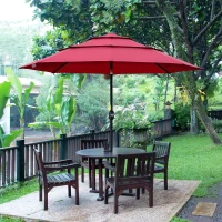 Outsunny 9FT 3 Tiers Patio Umbrella Outdoor Market Umbrella with Crank, Push Button Tilt for Deck, Backyard and Lawn, Wine Red(m-10)