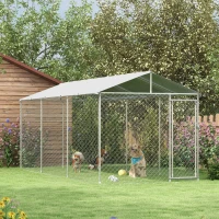 PawHut 19.7' x 7.5' x 7.5' Large Outdoor Dog Kennel Tall Dog Run with Waterproof , UV Resistant Cover, for Large Dogs, Silver(m-9)